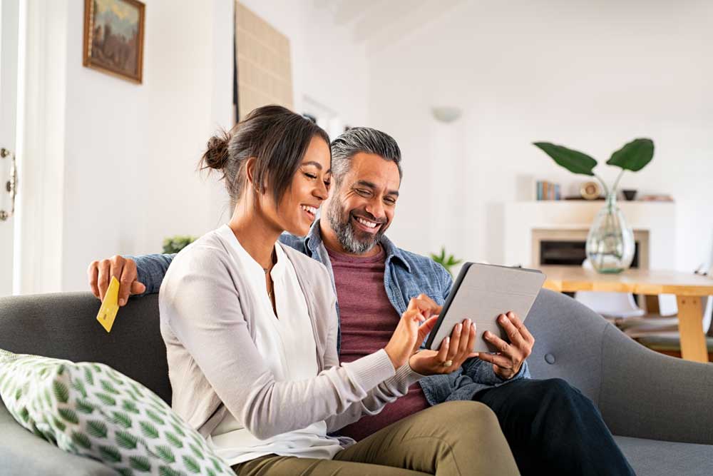 couple looking at their plan